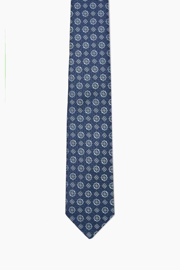 

Medallion Print Silk Tie, Blue