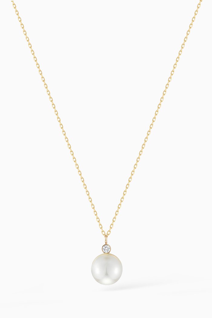 Pearl & Diamond Dot Necklace in 14kt Yellow Gold