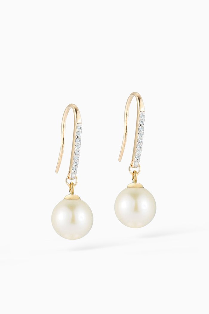 

Single Pearl Drop Earrings with Diamonds in 14kt Yellow Gold