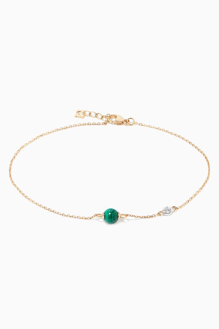 

Malachite & Diamond Dot Chain Bracelet in 14kt Yellow Gold