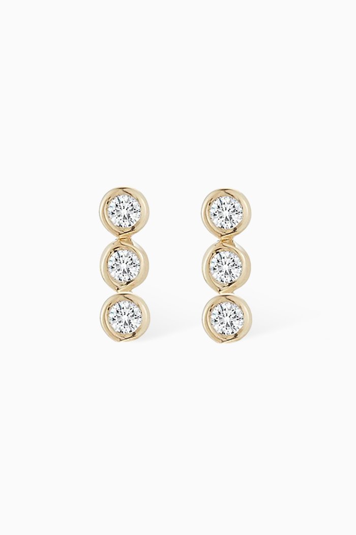 3 Point Diamond Bezel Studs in 14kt Yellow Gold