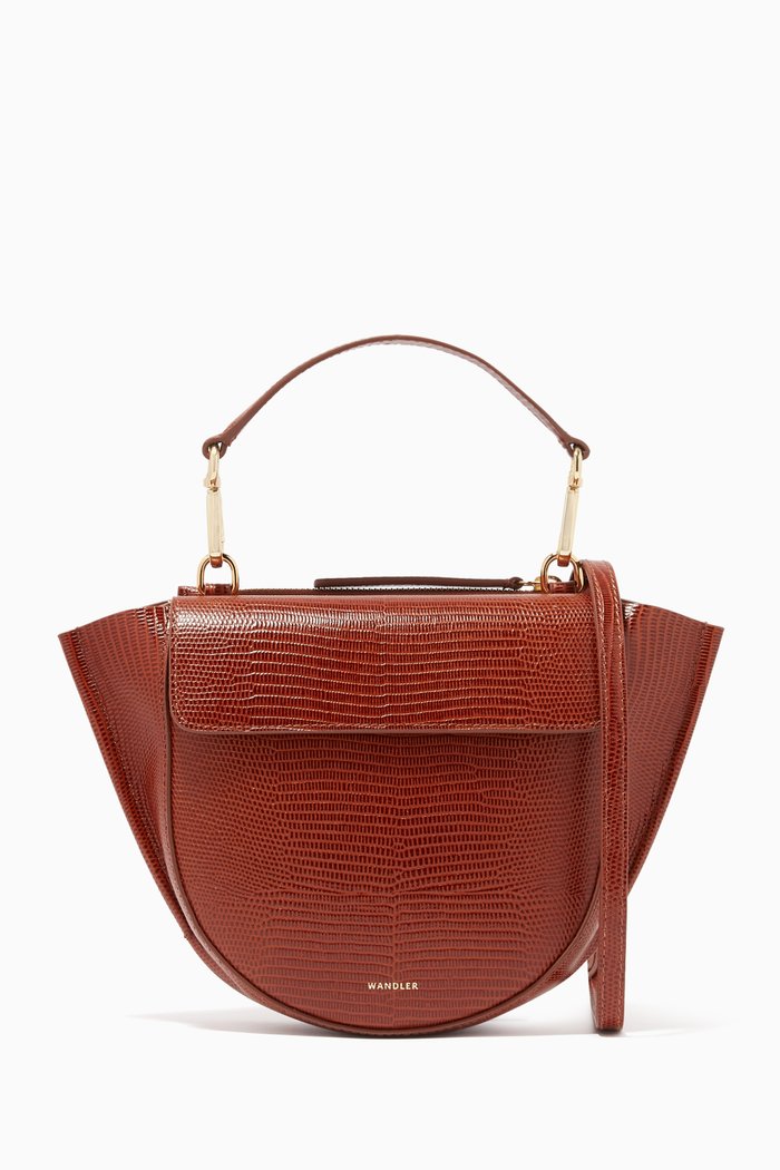 

Mini Hortensia Bag in Lizard-Embossed Leather, Brown