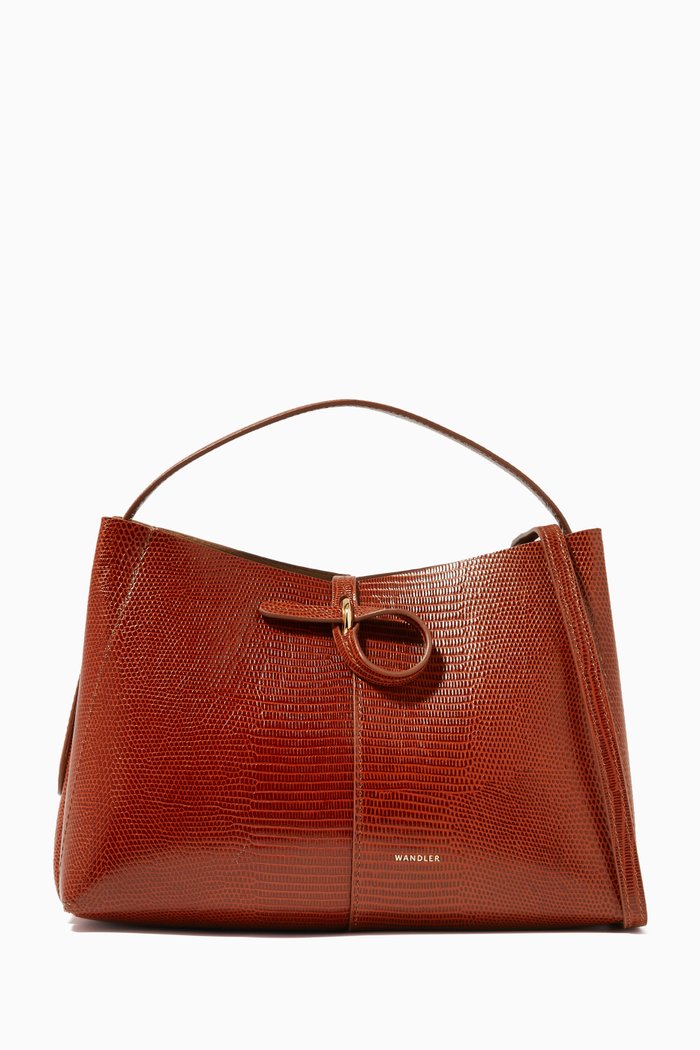 

Mini Ava Tote Bag in Lizard-Embossed Leather, Brown