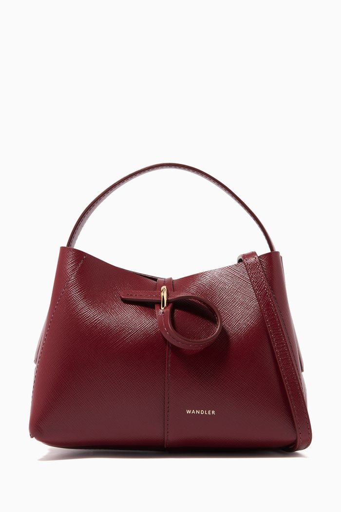 Micro Ava Tote Bag in Leather, Burgundy