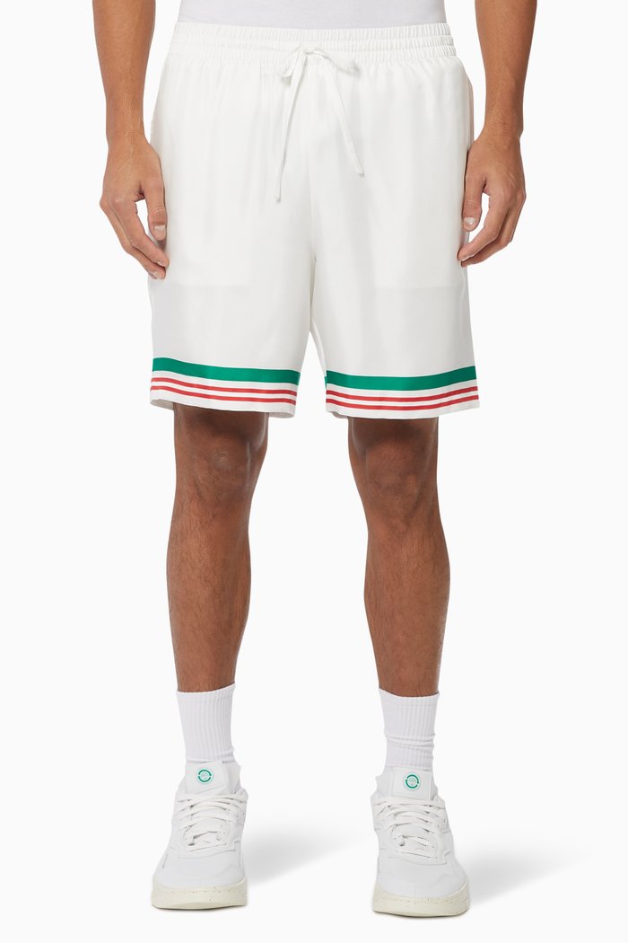 

Watercolour Print Silk Shorts, White
