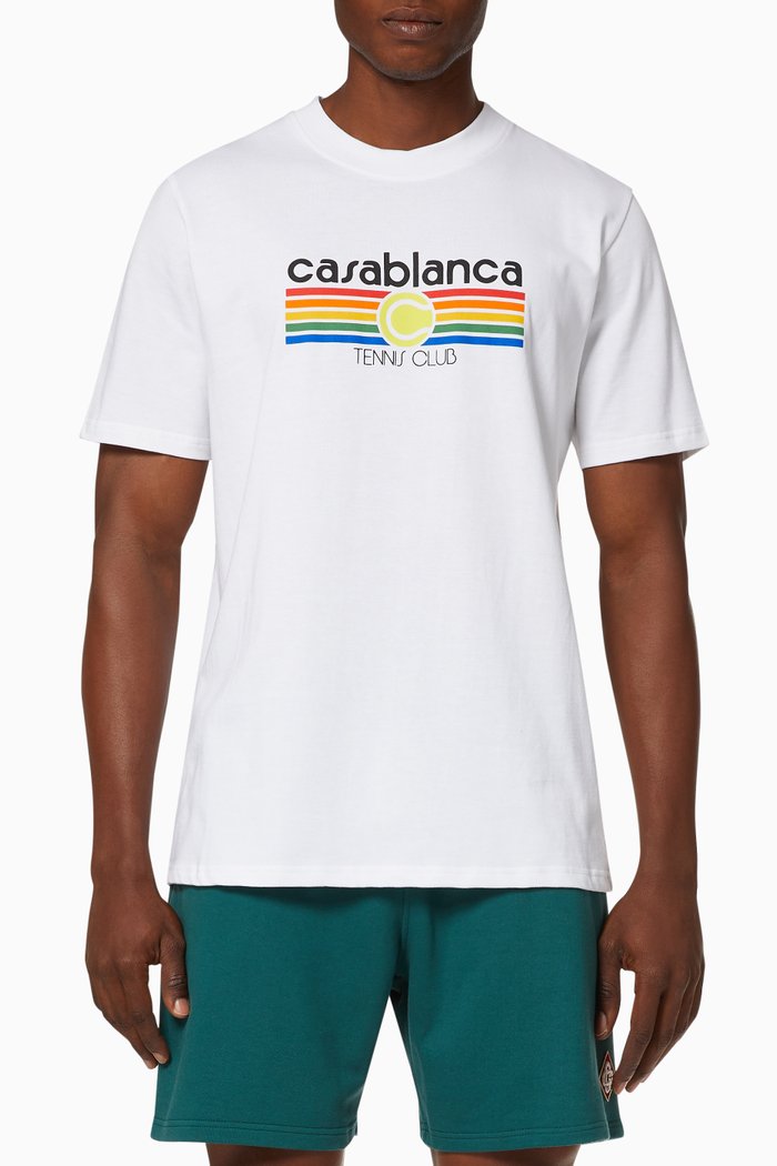 

Vintage Tennis Stripe Cotton T-Shirt, White