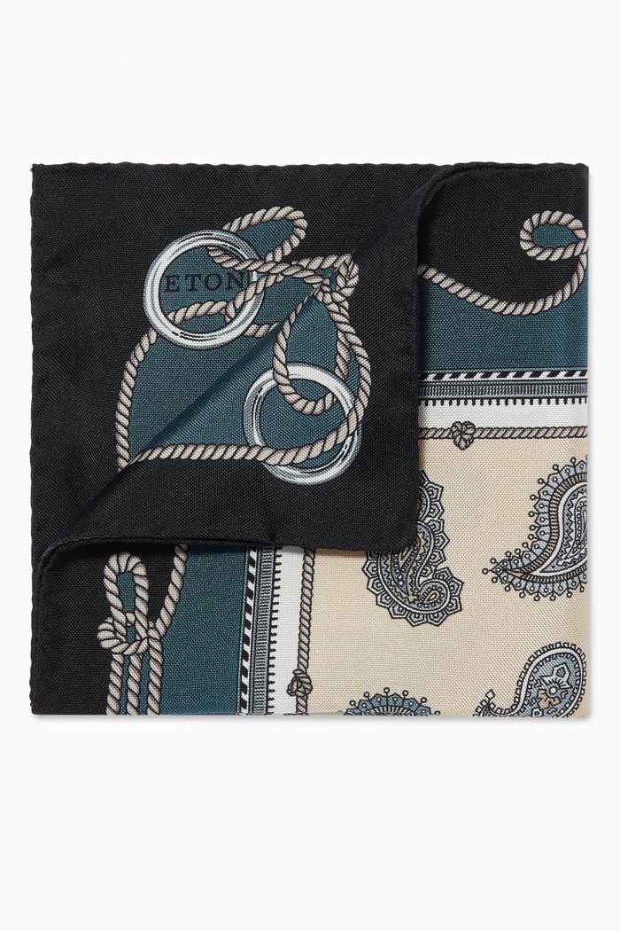 

Paisley Print Silk Pocket Square, Black