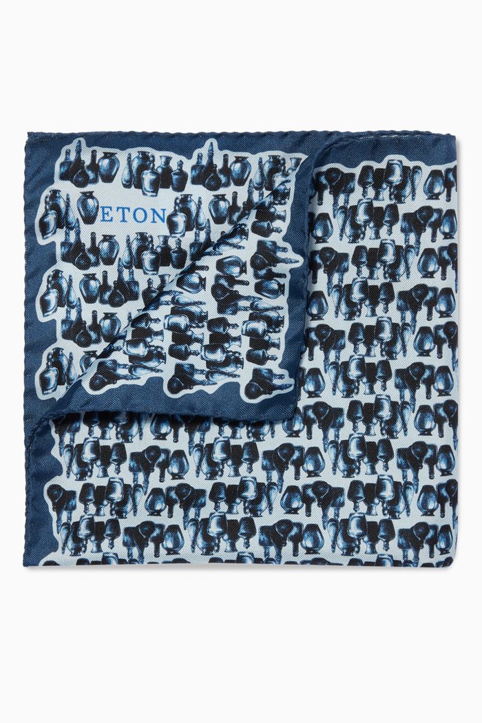 

Glass Bottles Print Silk Pocket Square, Blue