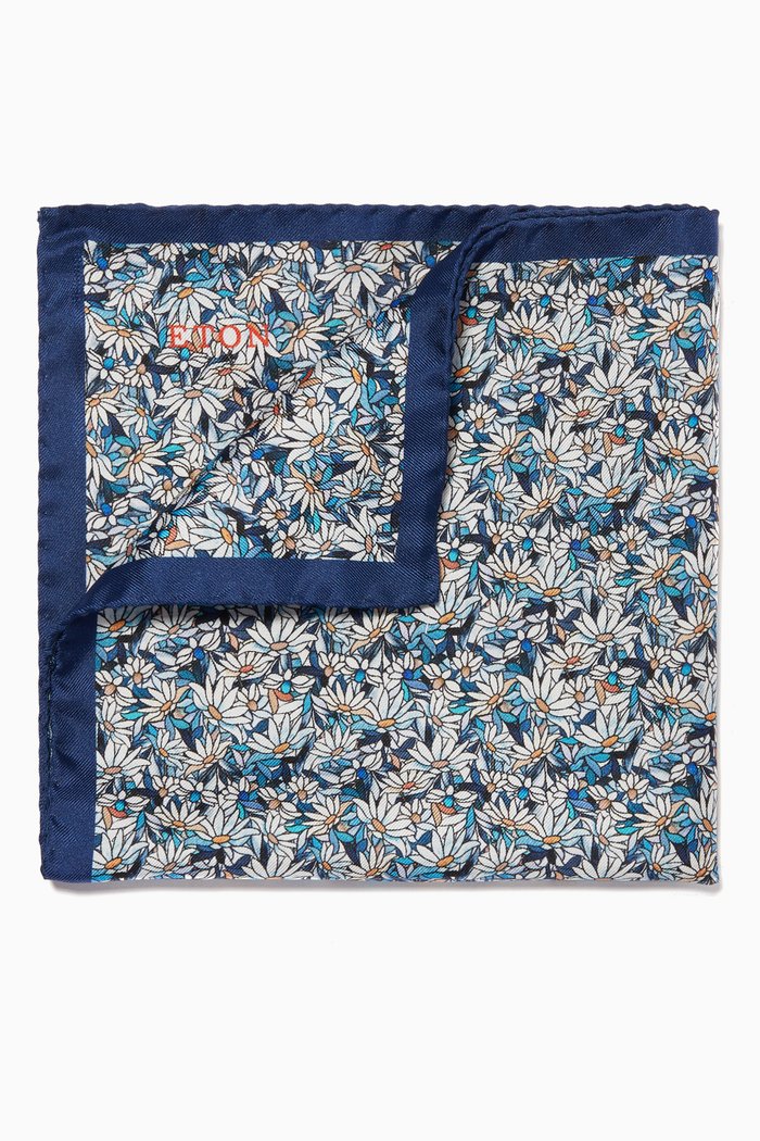

Stained Glass Print Silk Pocket Square, Blue
