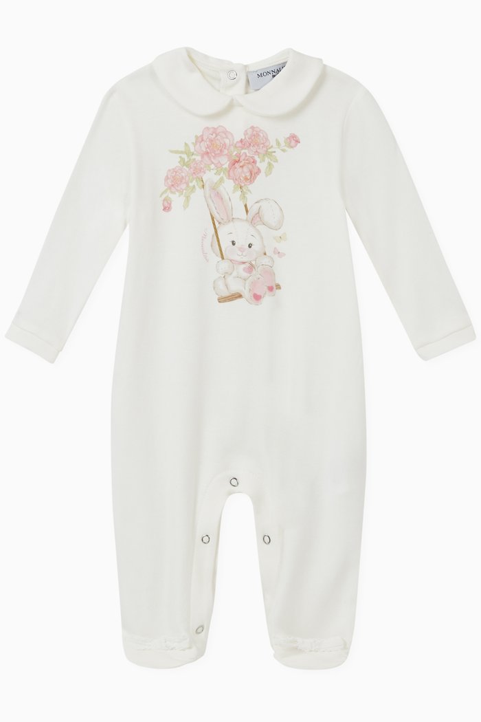 

Bunny Print Graphic Sleepsuit, White