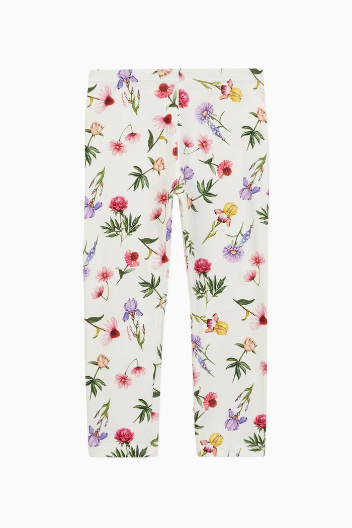 

Floral Jersey Leggings, White