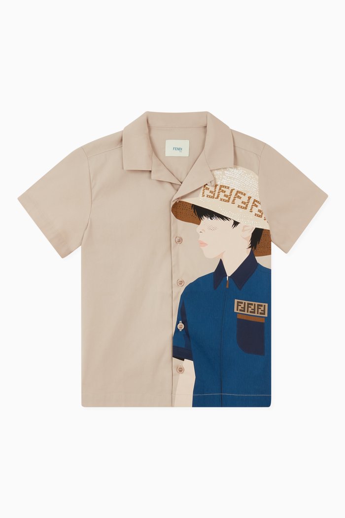

Graphic Print Shirt in Cotton Poplin, Neutral