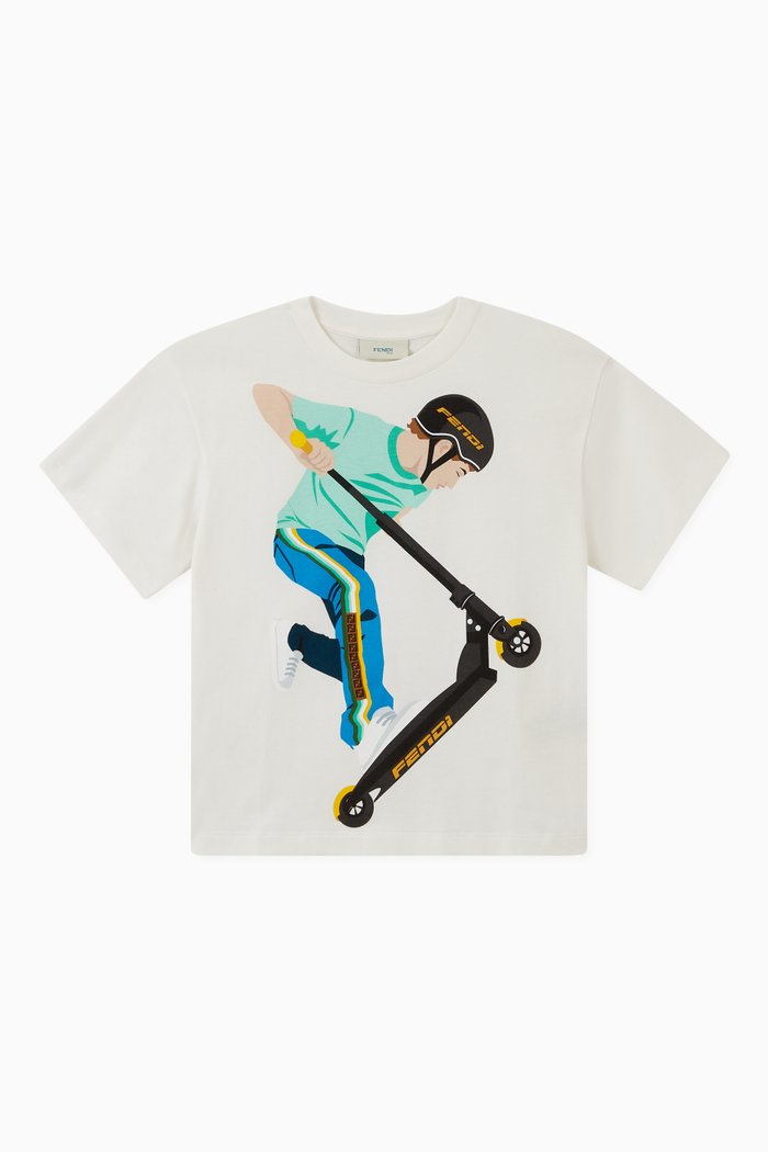 Boy on Scooter T-shirt in Cotton, White