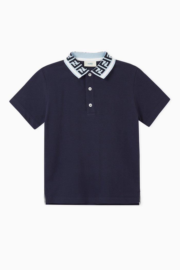 

Monogram Collar Polo Shirt in Cotton Piqué, Blue