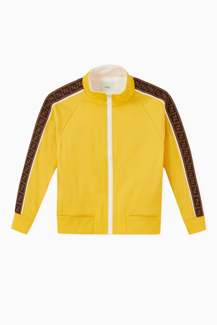

FF Logo Trim Cotton Sweatshirt, Yellow