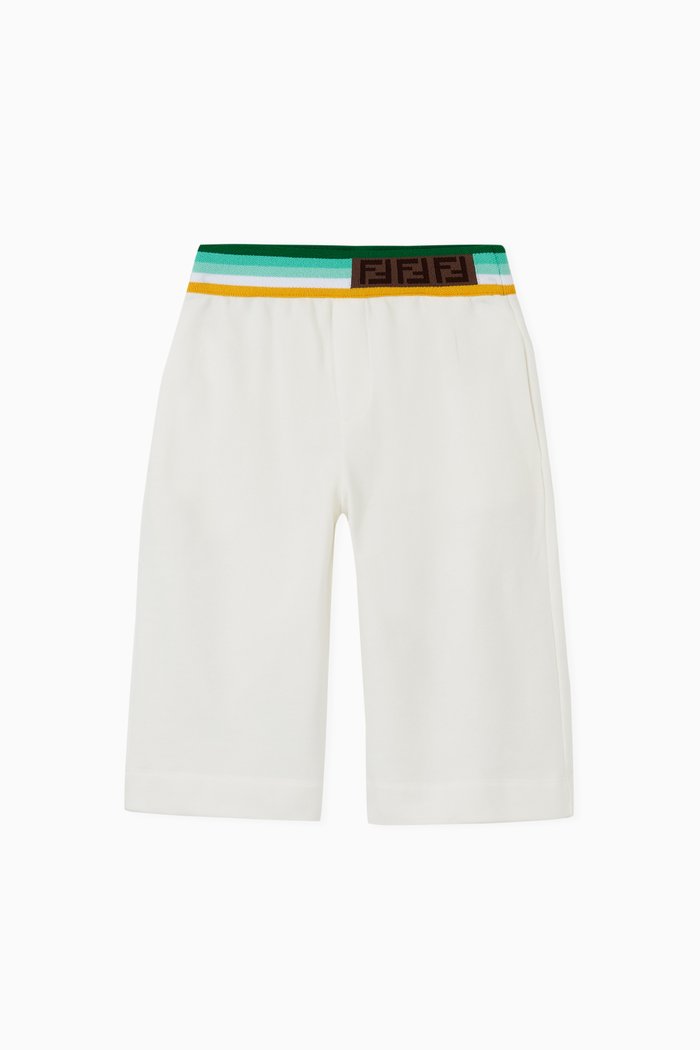 

Striped Cotton Shorts, White