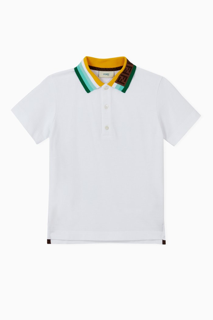 

Striped Cotton Piqué Polo Shirt, White