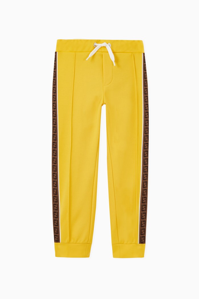 

FF Logo Trim Cotton Sweatpants, Yellow