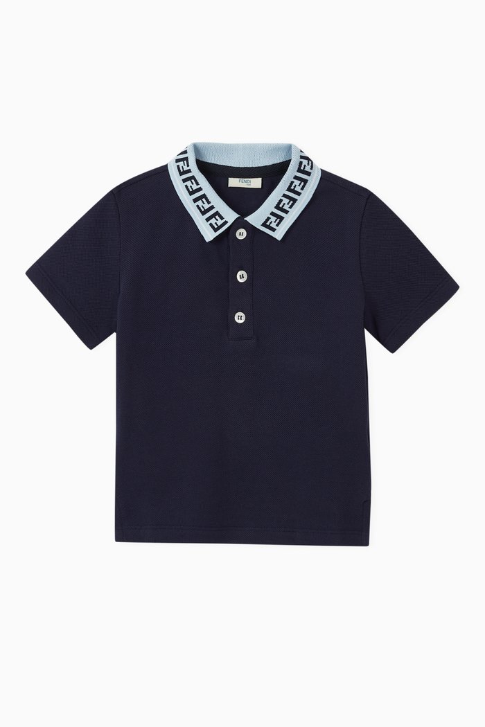 

Monogram Collar Polo Shirt in Cotton Piqué, Blue
