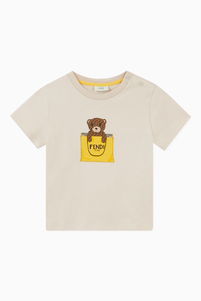 Bear Print T-Shirt in Cotton, Neutral