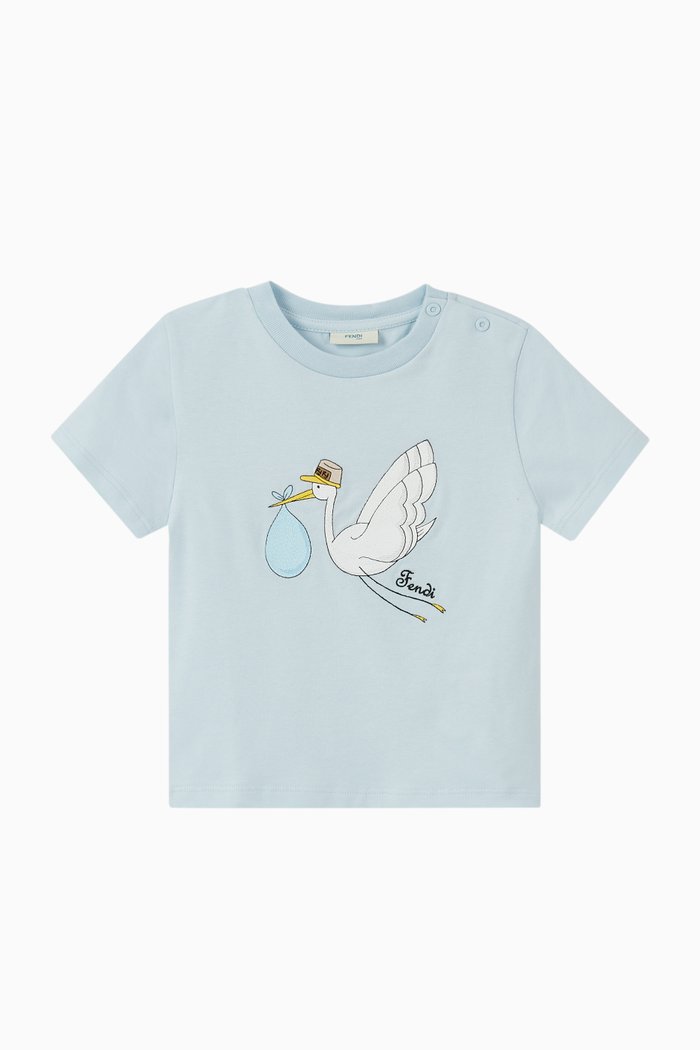Stork Print Cotton T-shirt, Blue