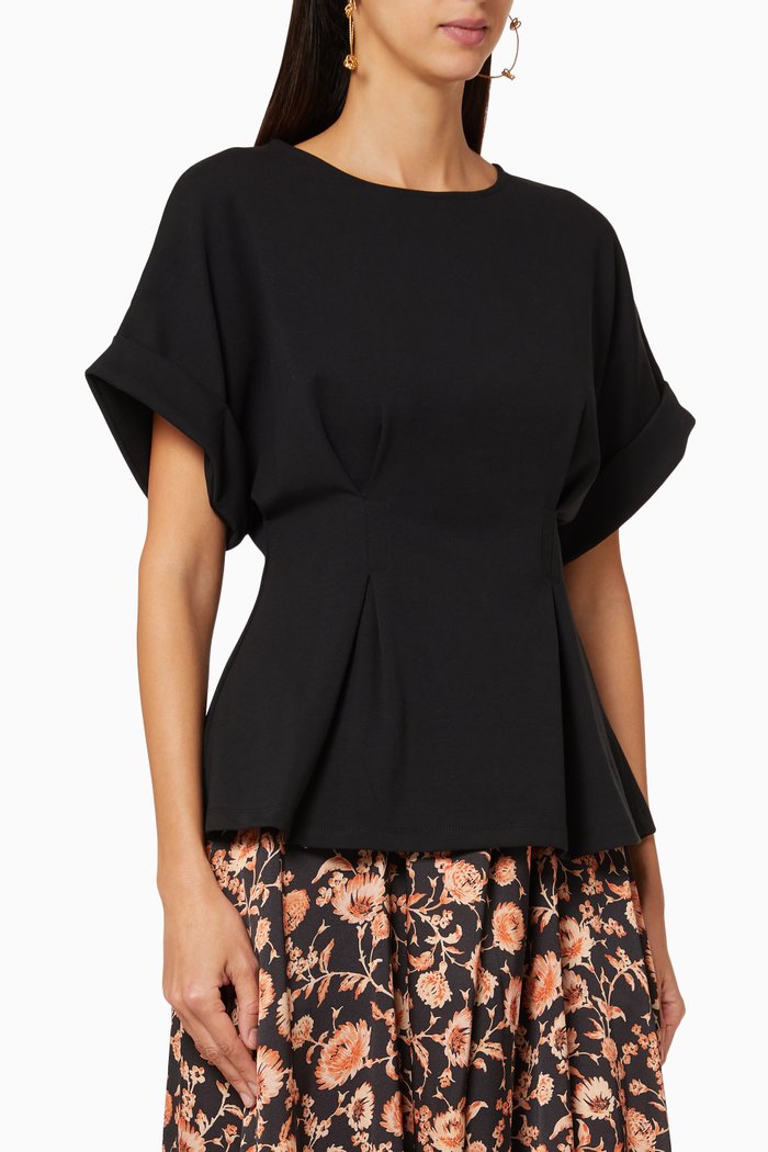 

Peplum Pleated Cotton Blouse, Black