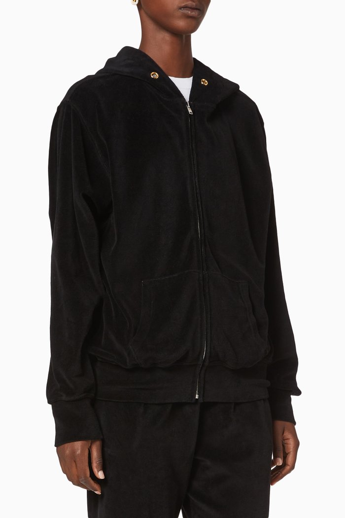 

Velour Jersey Crop Hoodie, Black