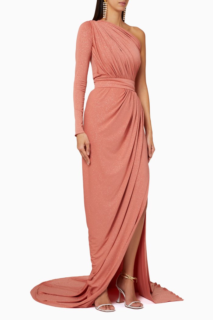 

Glitter One Shoulder Gown, Pink
