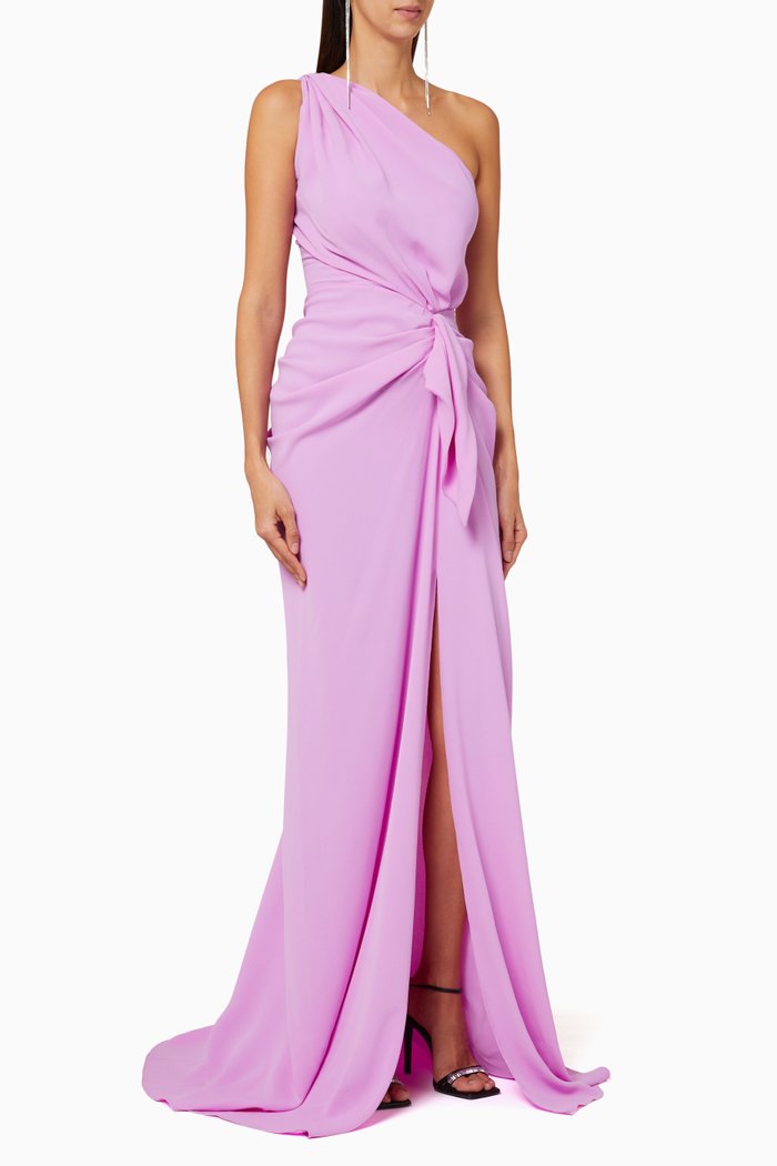 

One Shoulder Crepe Gown, Purple