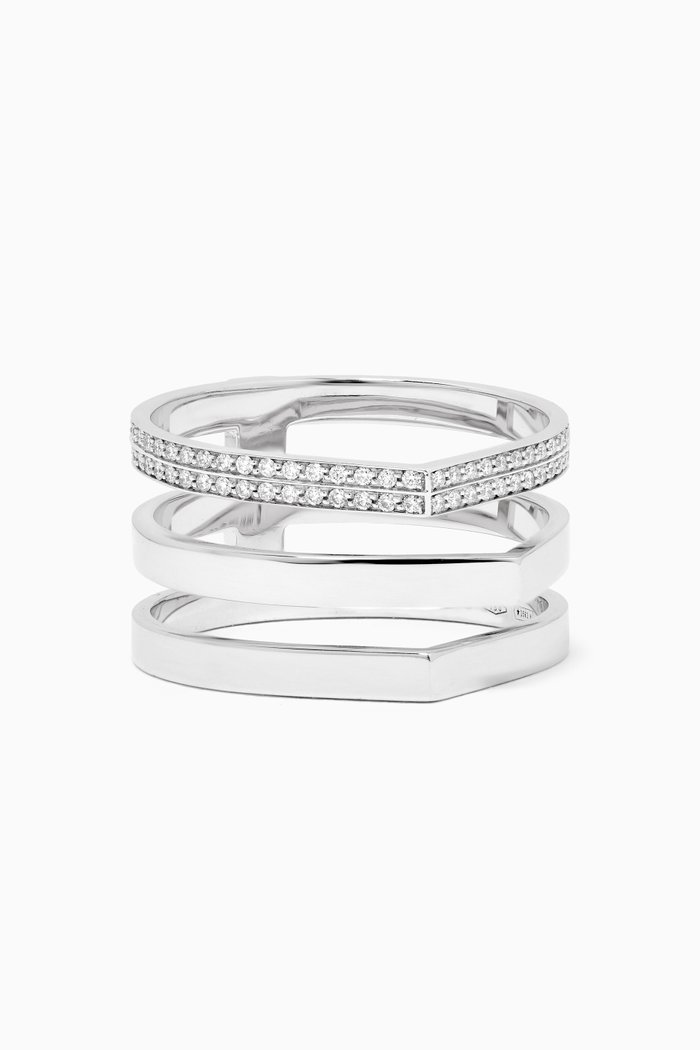 Antifer 3 Row Ring with Diamonds in 18kt White Gold