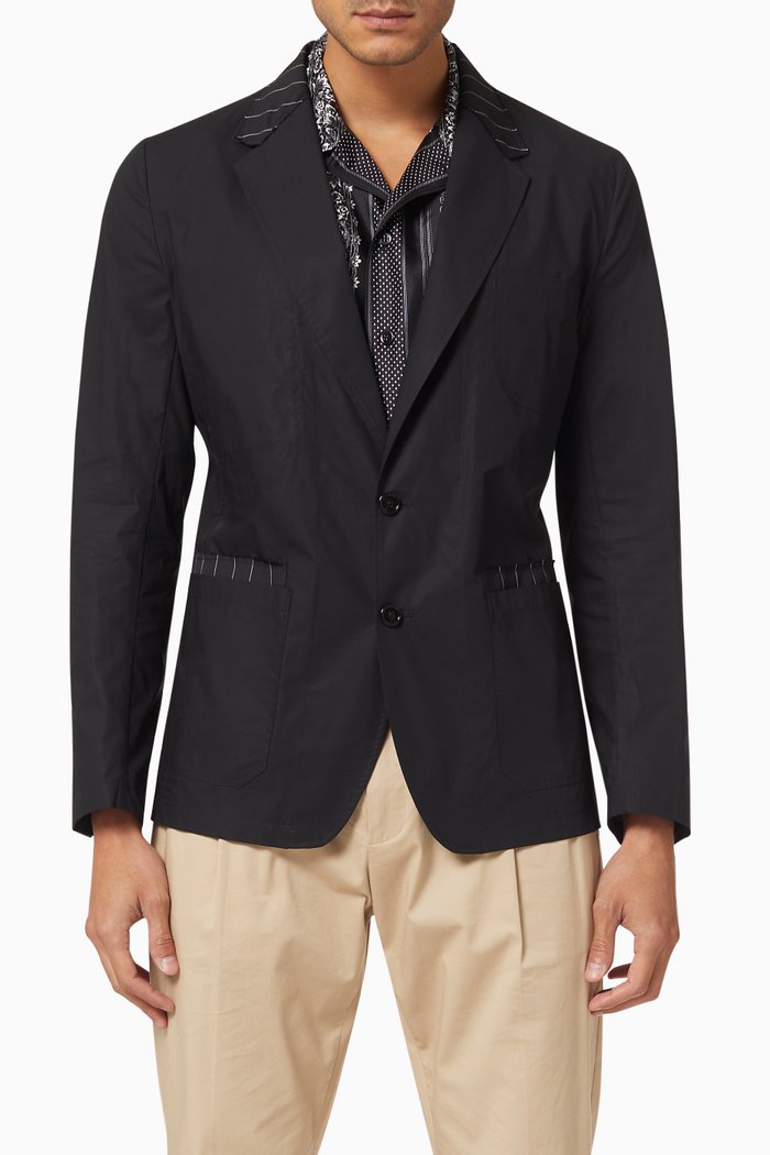 

Pinstripe Details Cotton Poplin Blazer, Black