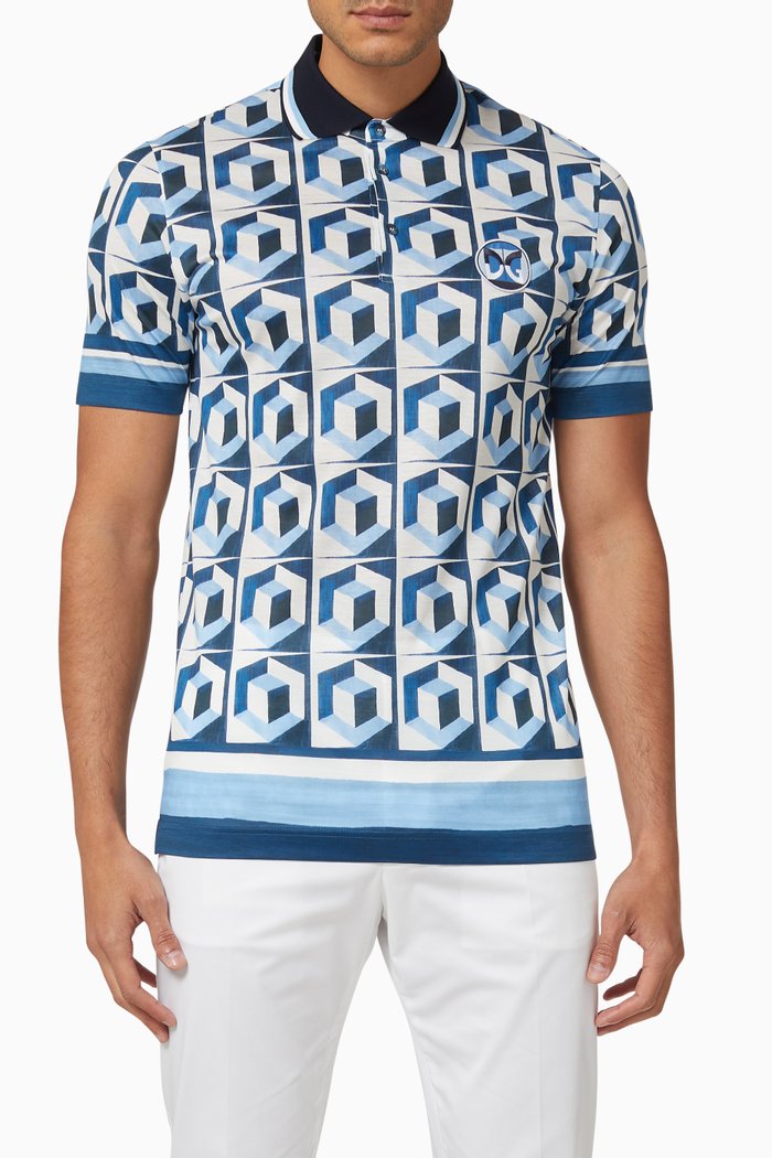 

Round DG Patch Majolica Cotton Polo, Blue