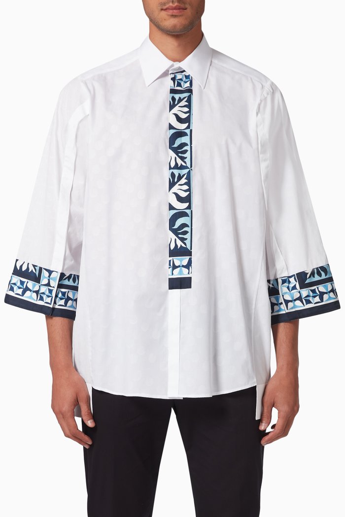 

Shirt with Majolica-print Details in Cotton Silk Jacquard, White