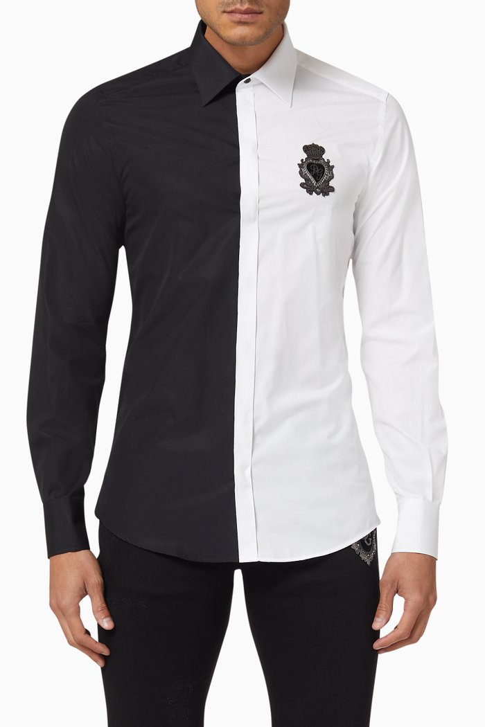 

DG Crest Two-tone Cotton Poplin Shirt, Black
