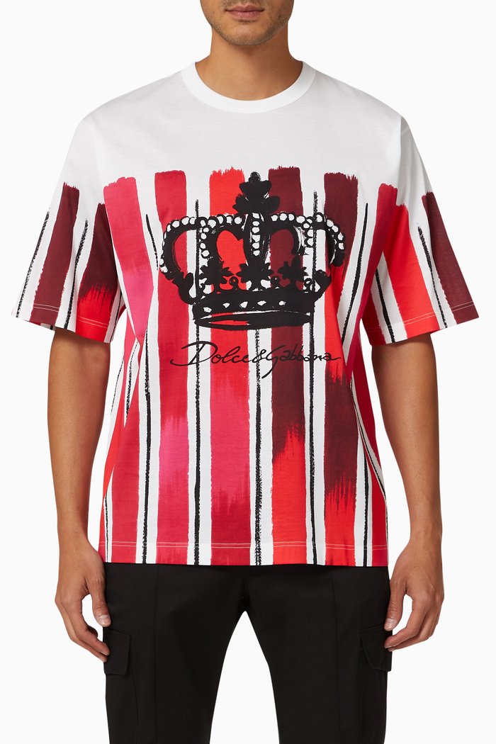 

Crown Logo T-shirt in Brushstroke-print Cotton, Red