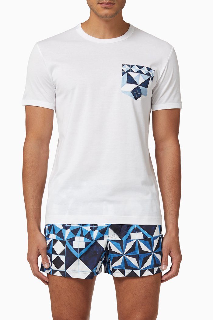 

Cotton T-shirt with Majolica Pocket, White