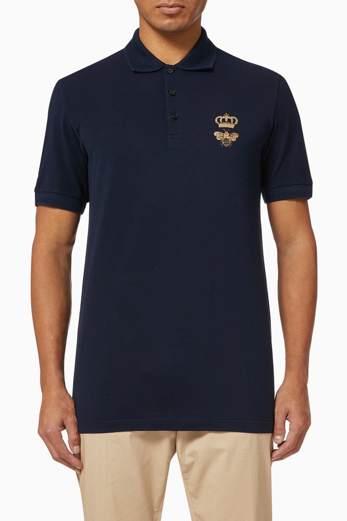 

Cotton Piqué Polo Shirt with French Wire Patch, Blue