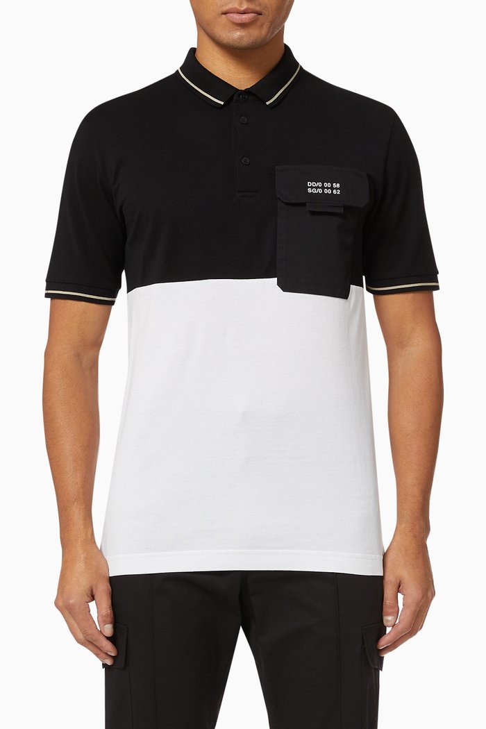 

Polo Shirt in Colourblock Cotton Piqué and Jersey, Black