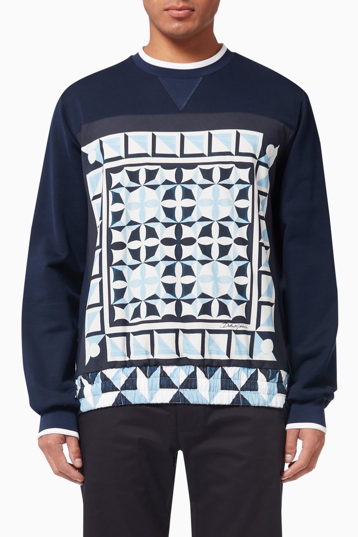 

Sweatshirt with Majolica Print in Cotton Jersey, Blue