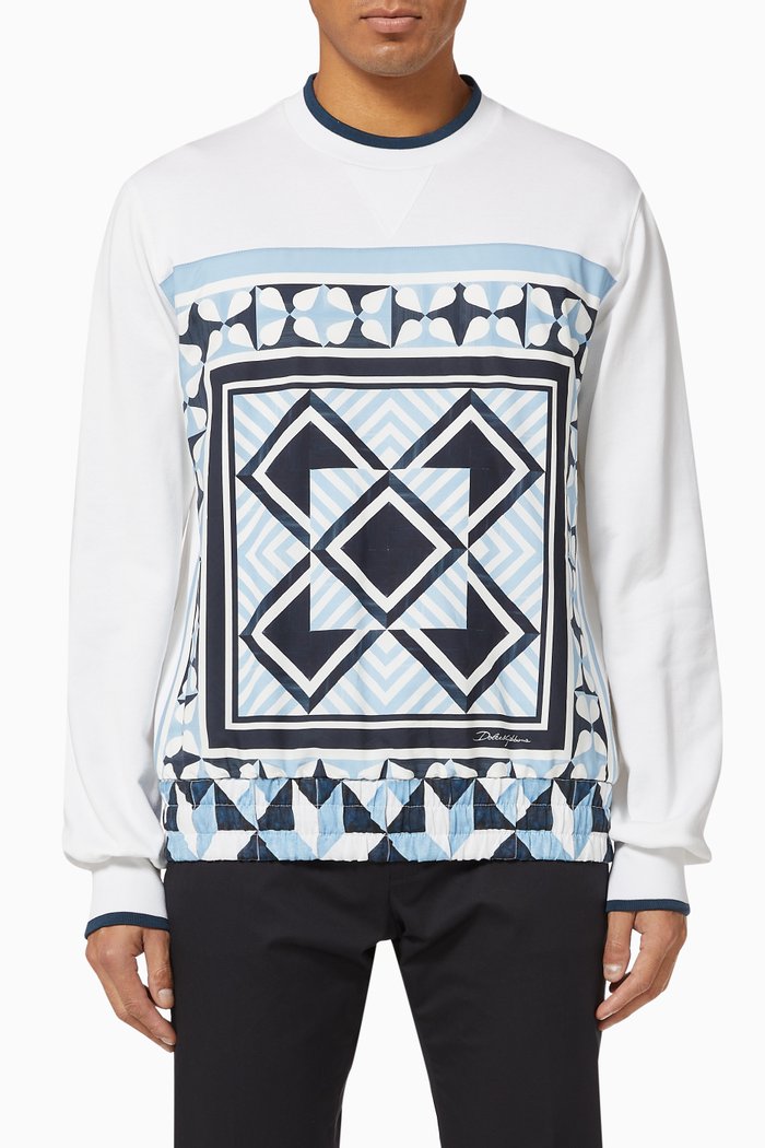 

Cotton Sweatshirt with Majolica Print, White