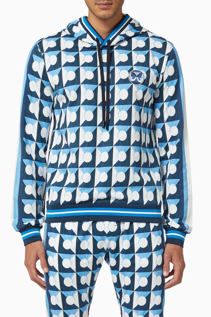 

Round DJ Patch Majolica Cotton Hoodie, Blue