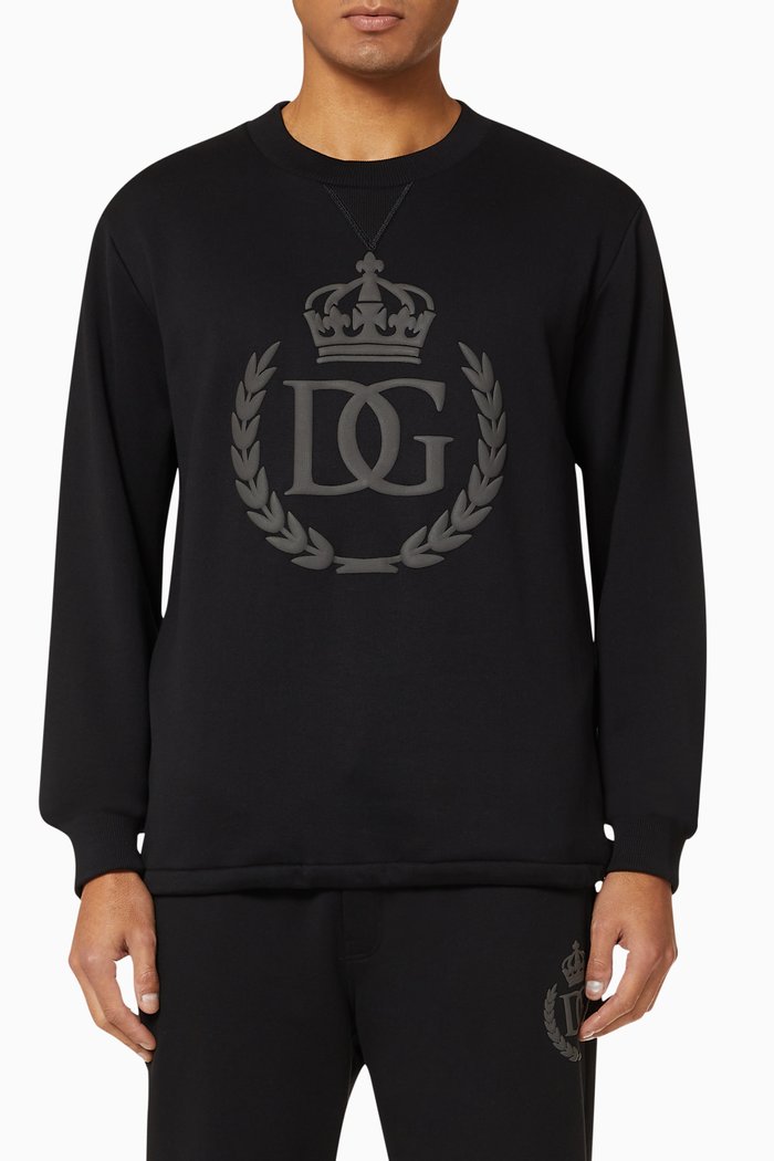 

D&G Leaf Logo Cotton Jersey Sweatshirt, Black