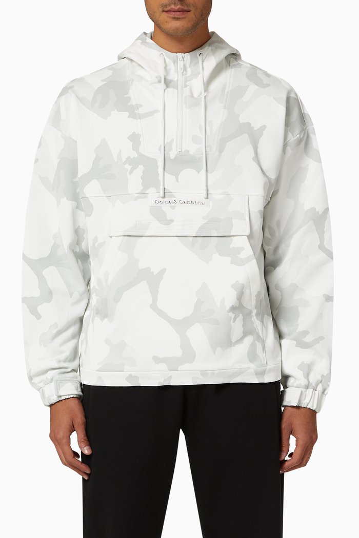 

Hoodie in Camouflage-print Cotton, White