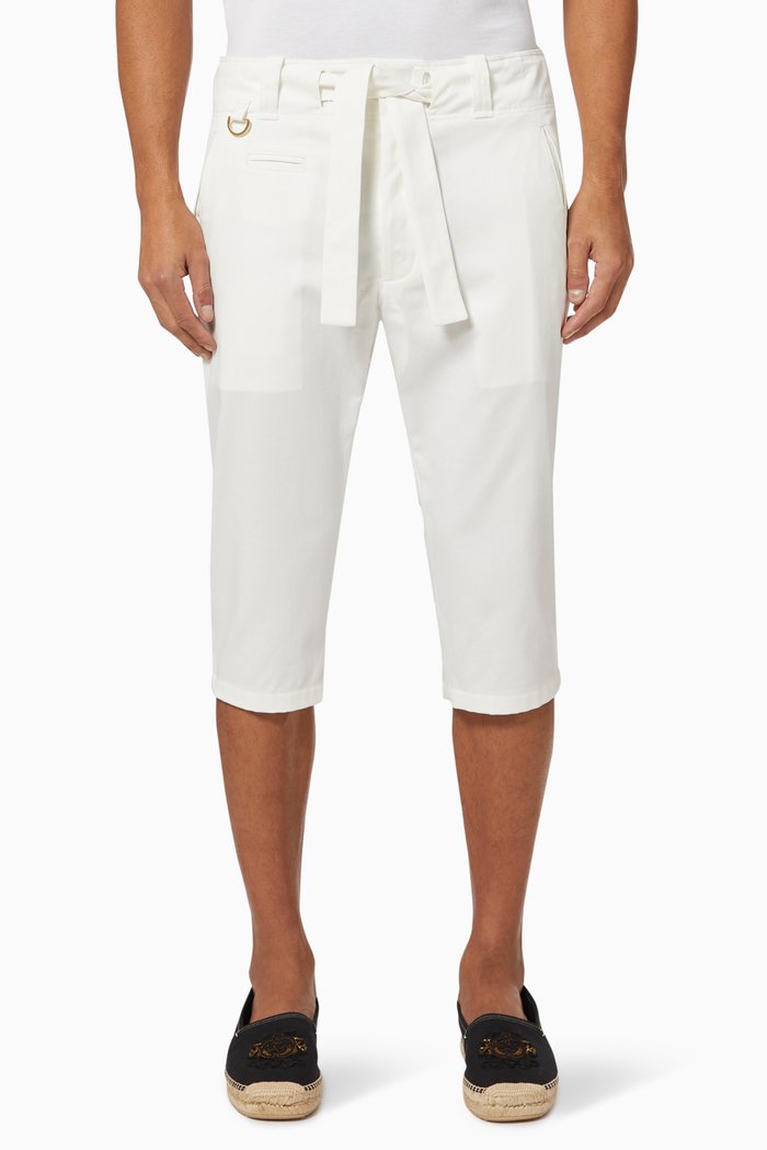 

Drawstring Mid-length Shorts in Stretch Gabardine, White
