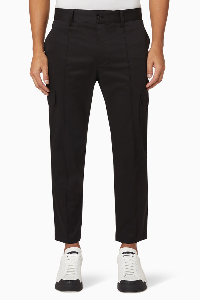 Stretch Cotton Cargo Pants, Black