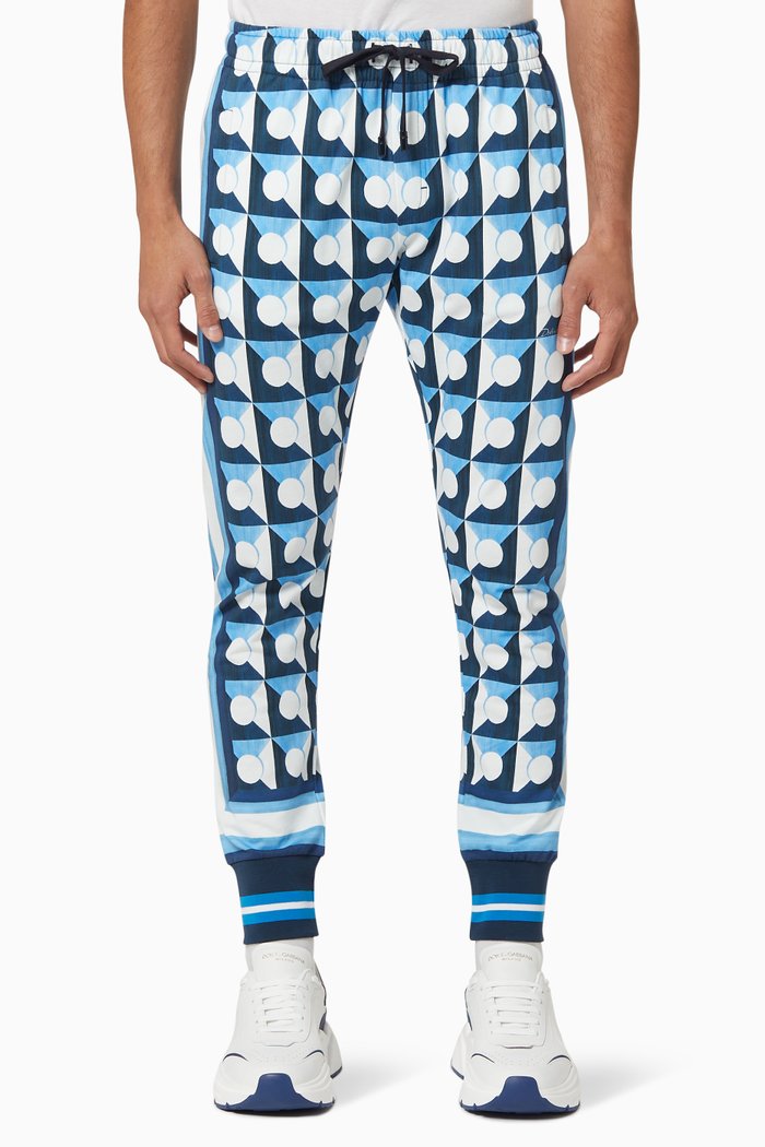 

Round DJ Patch Majolica Cotton Jogging Pants, Blue