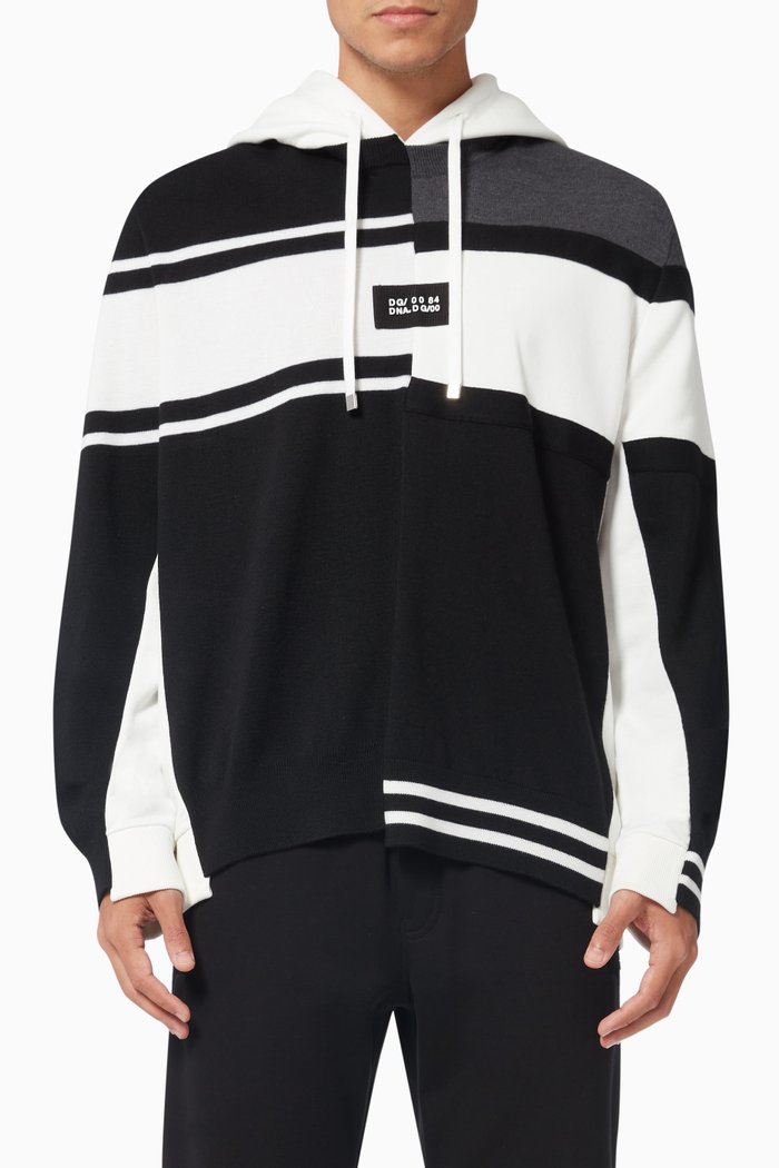 

Patchwork Hoodie in Cotton & Wool, Black