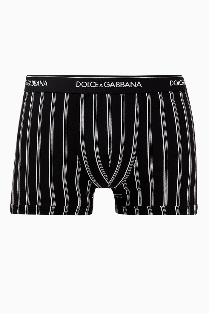 

Boxers with Striped Print in Two-way Stretch Cotton, Black