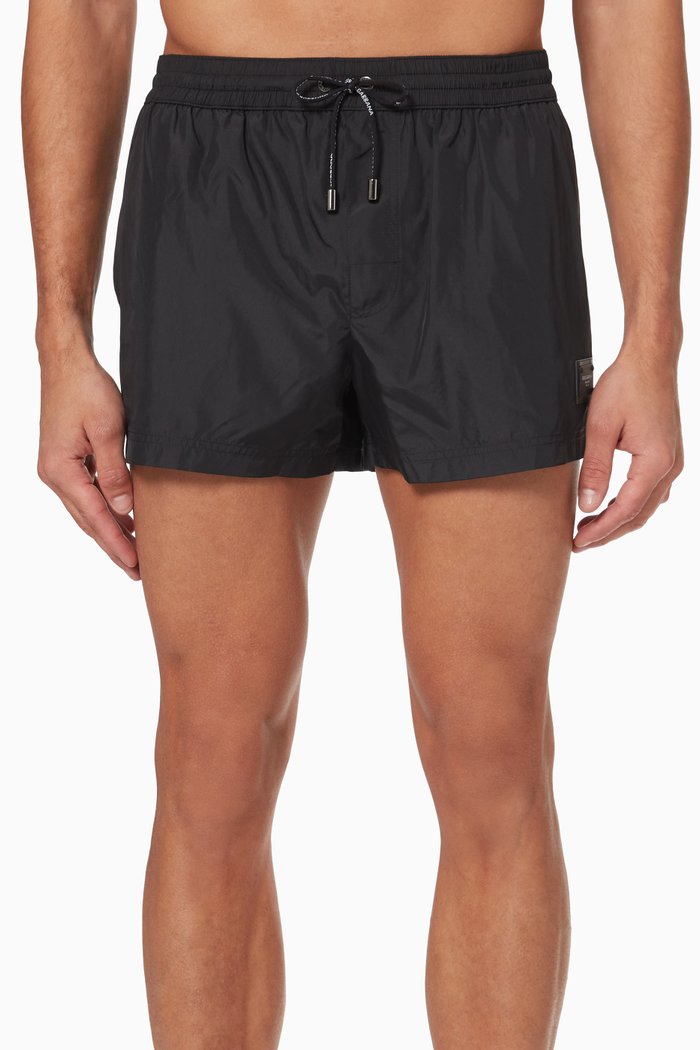 D&G Logo Patch Short Swim Trunks, Black