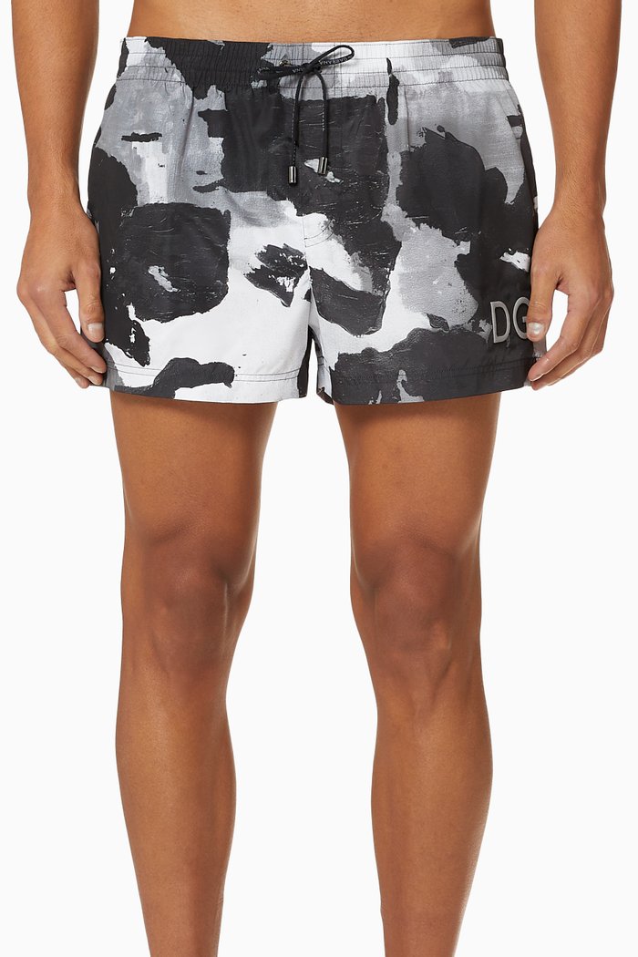 

Camo Short Swim Trunks, Grey